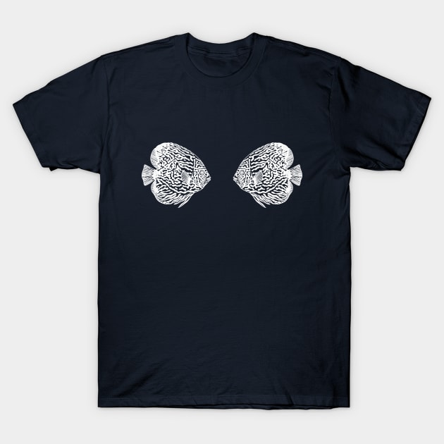 Discus Fish in Love - hand drawn fish lovers design T-Shirt by Green Paladin